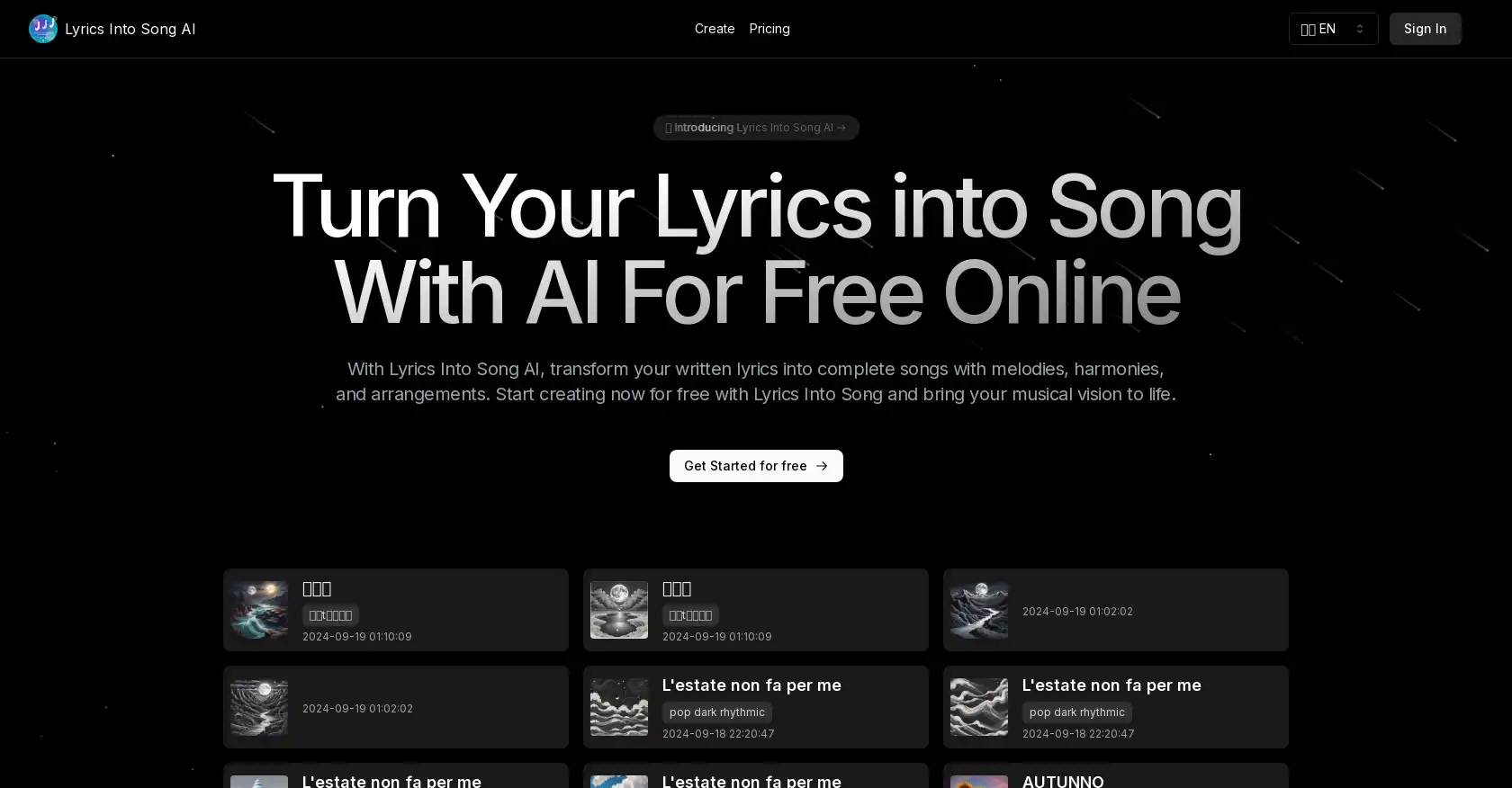 Lyrics Into Song AI - AI tool for Lyrics Into Song