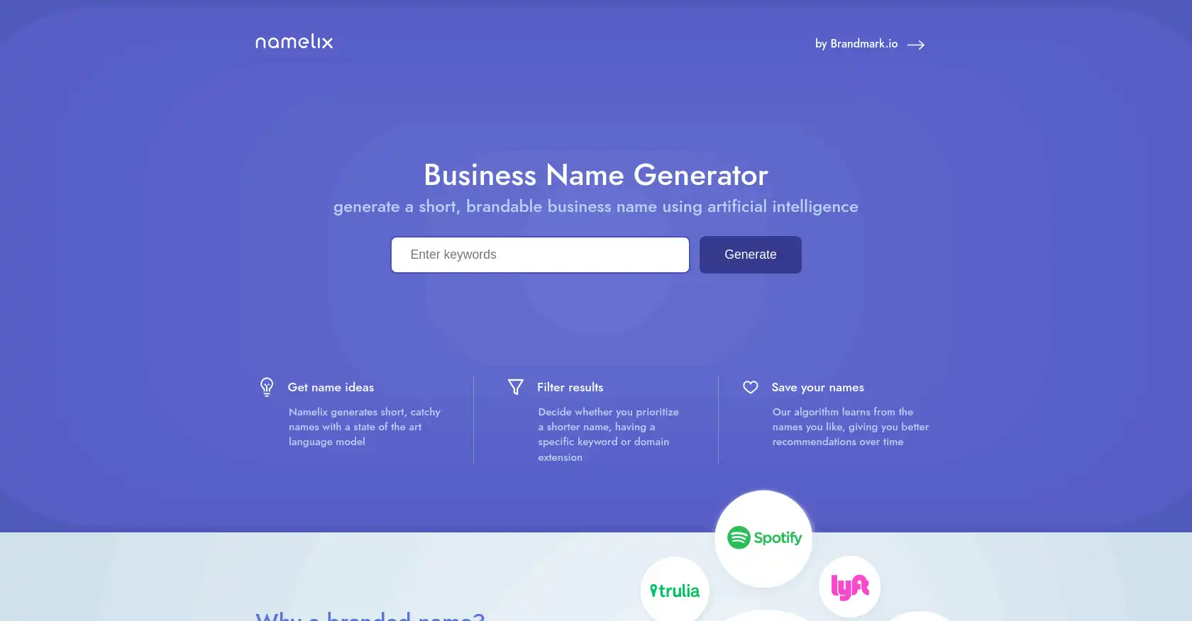 Namelix - AI tool for Business Name Generator, Free